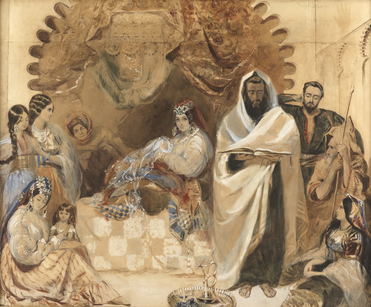 Egy Brit Milah Tangerben, 1838 (wc és testszín papíron, színes üveggel kirakva) alkotó: Elizabeth Murray