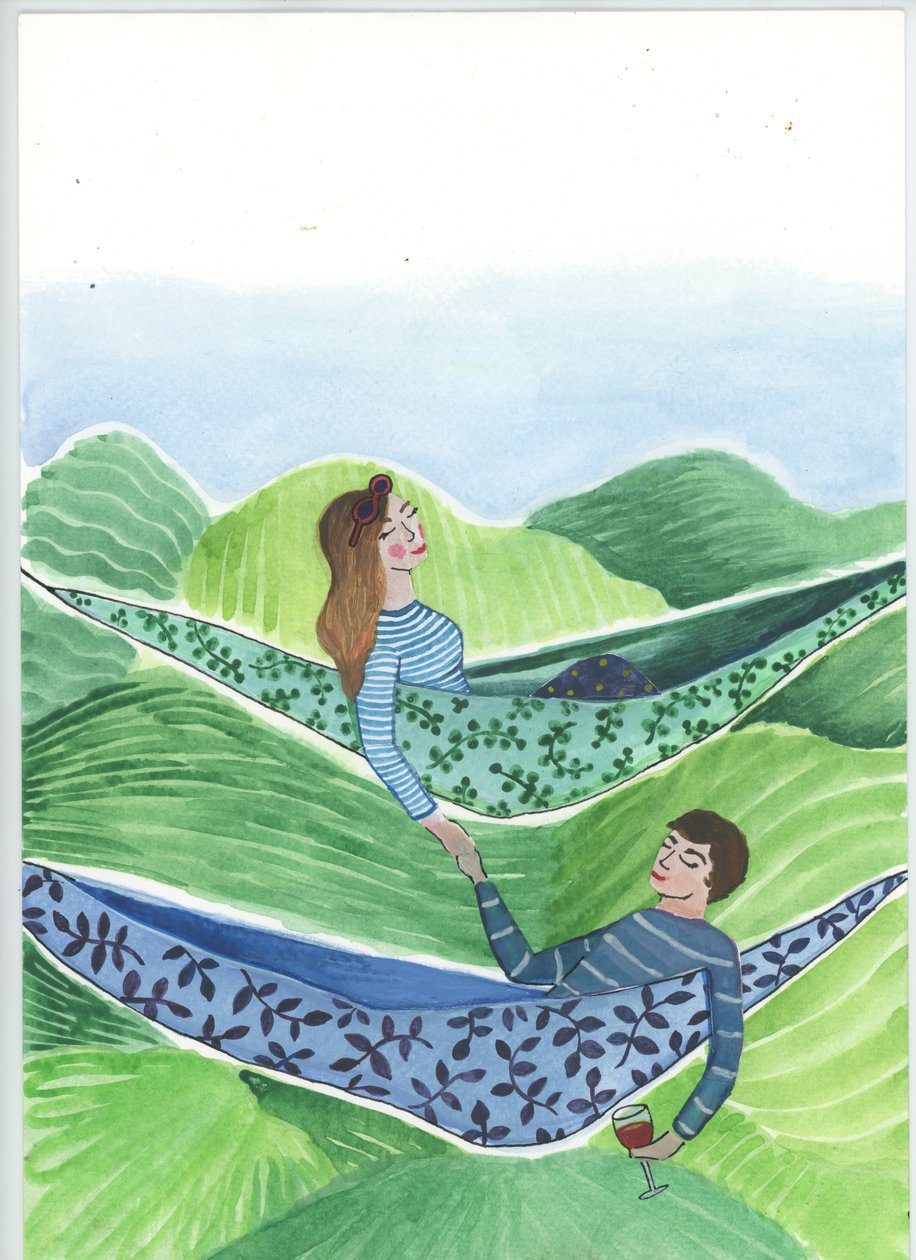 Hanging Out, 2018 (akvarell és kollázs) alkotó: Elizabeth Rider