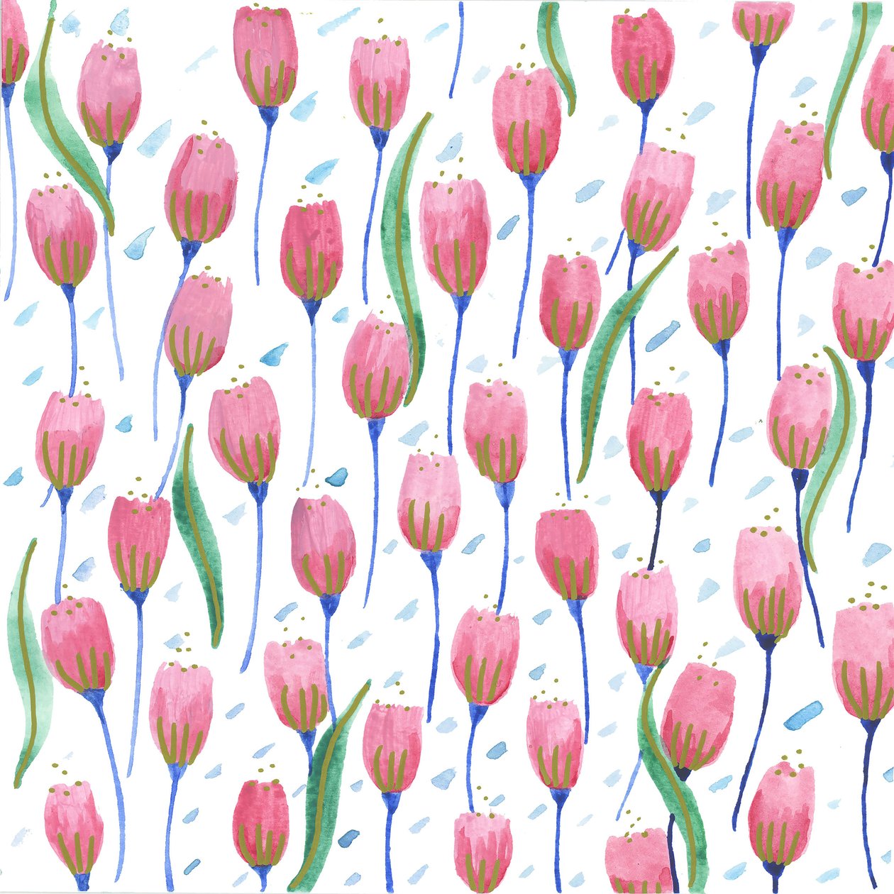 Rózsaszín tulipánok, 2017 (akvarell) alkotó: Elizabeth Rider