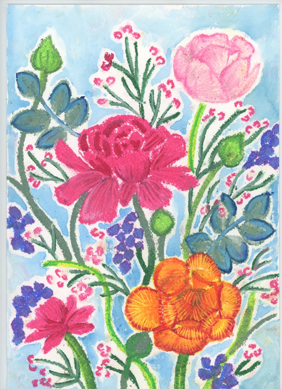 Ranunculus csokor, 2018 (olajpasztell) alkotó: Elizabeth Rider