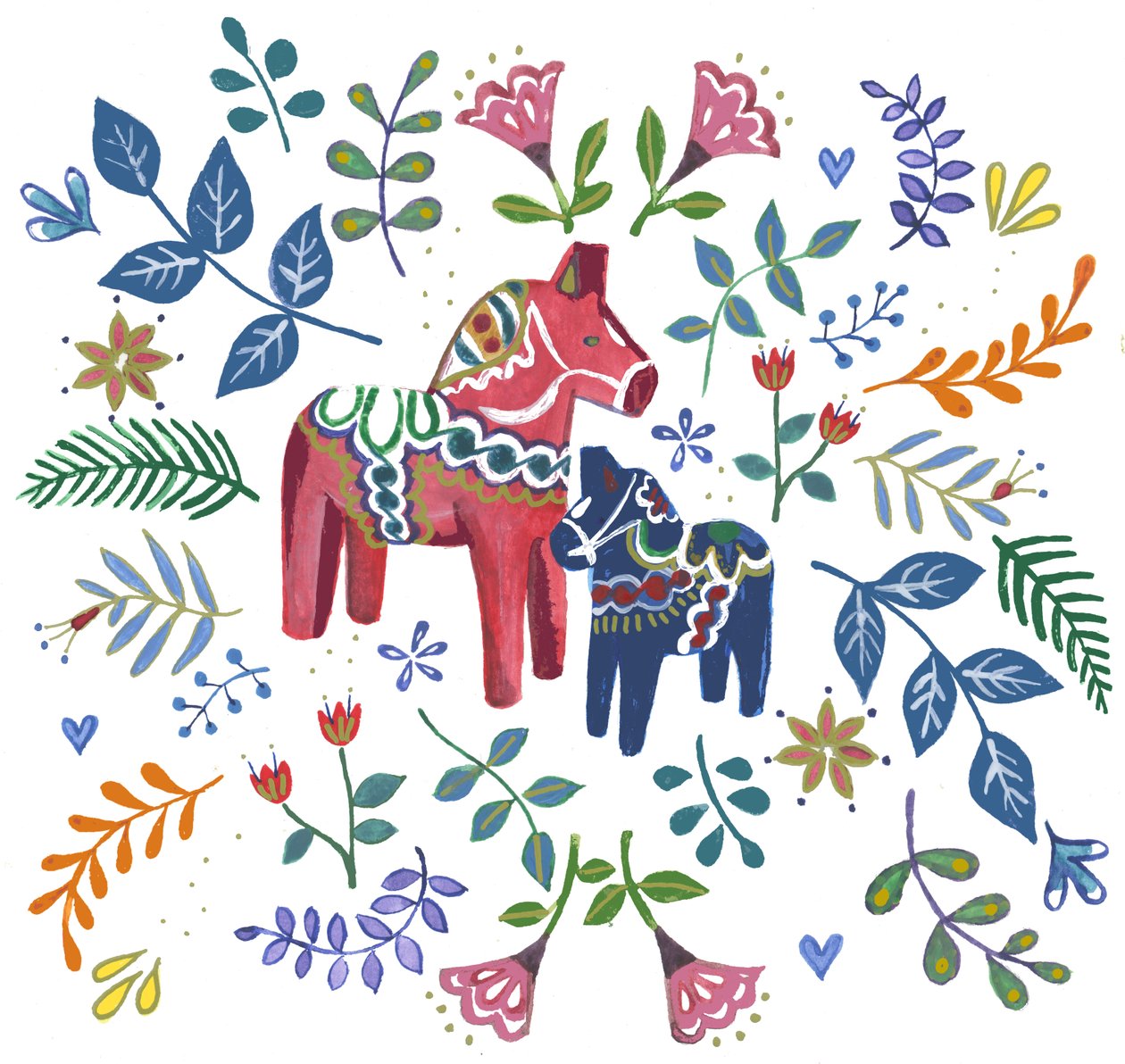 Svéd dala ló, 2018 (akvarell és akril) alkotó: Elizabeth Rider