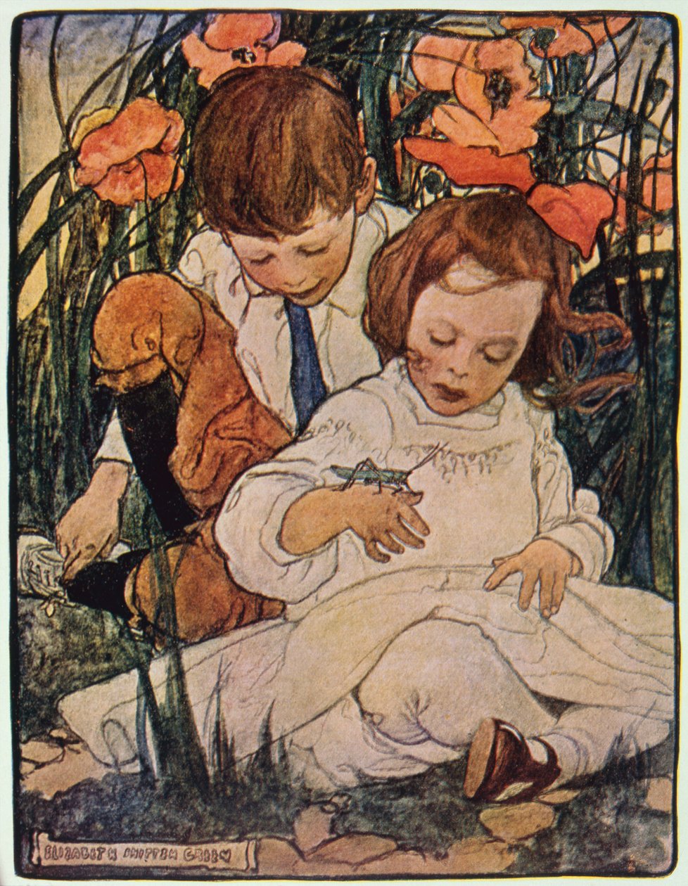 "They Call Me Sinbad the Grasshopper", mondta a gyerekeknek a "Outdoorland"-ból, kiadó: D. Appleton  Co, NY  London. alkotó: Elizabeth Shippen Green