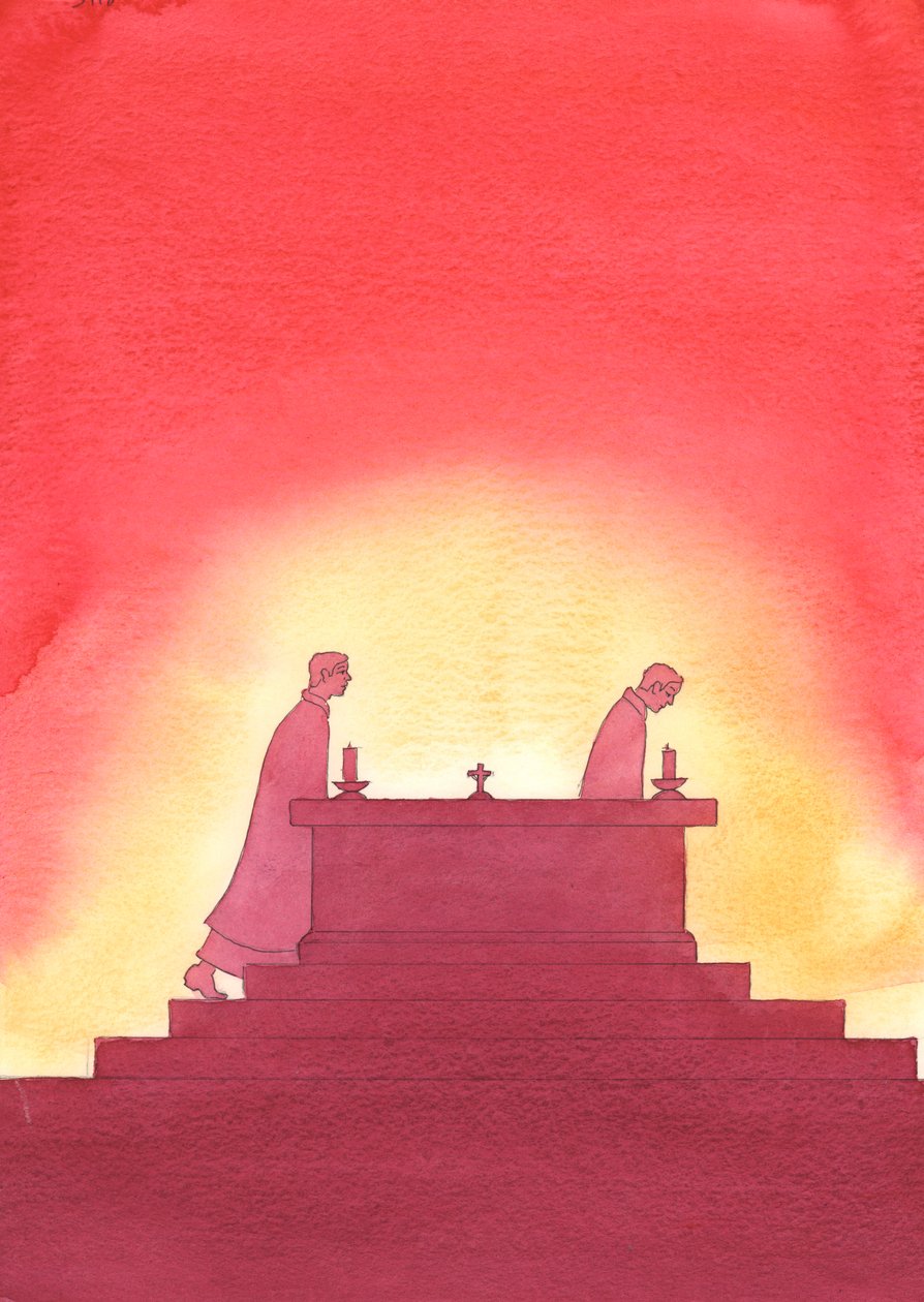 Az évek múlásával az egyik pap elhagyja az oltárt, a másik pedig a nyomdokaiba lép, hogy felajánlja a Szent Áldozatot, 2003 (papíron nélkül) alkotó: Elizabeth Wang
