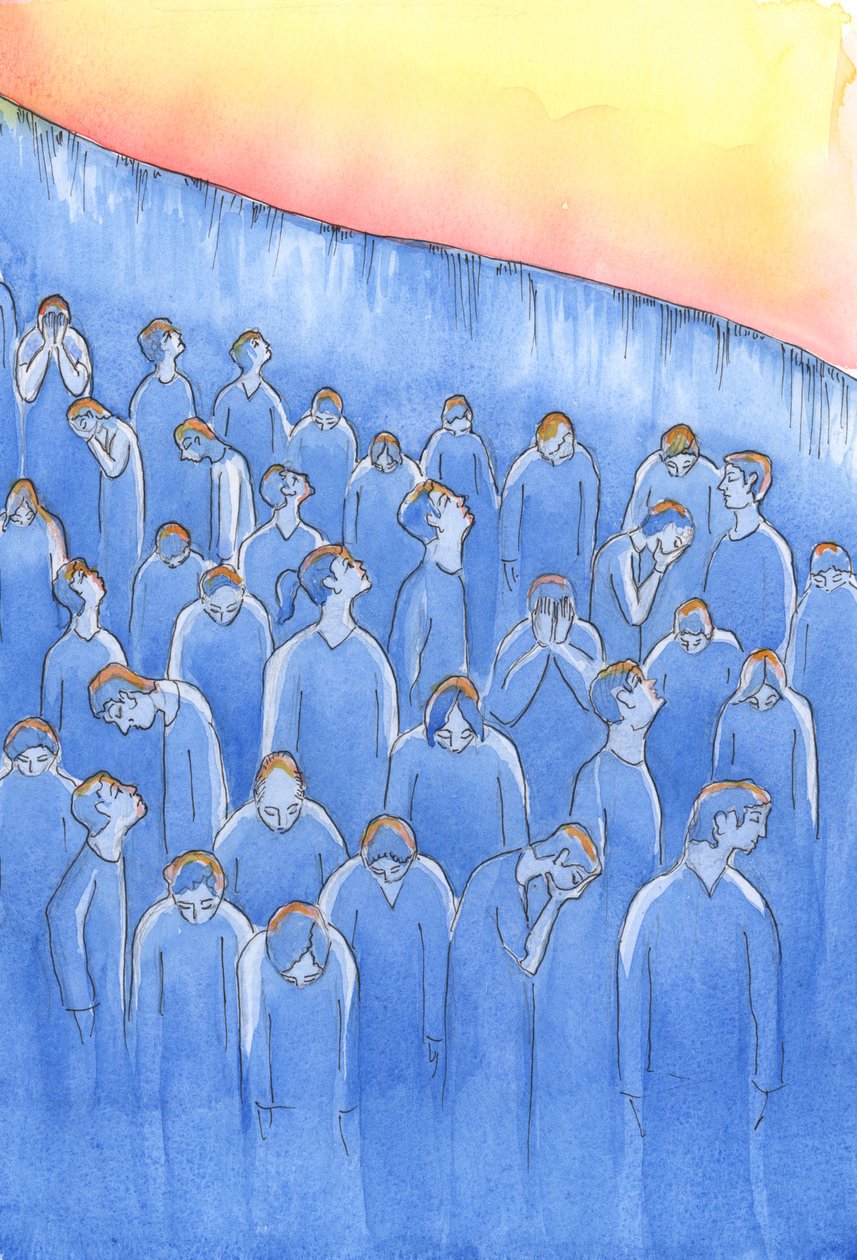 Isten irgalmából a Purgatóriumban élő lelkek siránkozhatnak büszkeségük, kapzsiságuk vagy langyos hitük miatt, vagy bármi más miatt, ami miatt – bár hívők – rosszul készültek fel a halálra., 2004 (papíron nem) alkotó: Elizabeth Wang