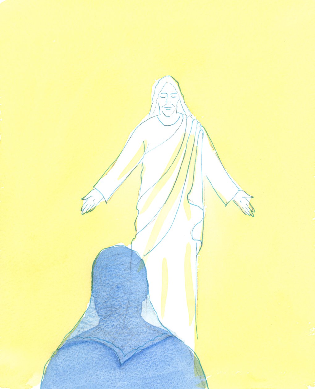 Krisztus hatalmas szeretettel és gyengédséggel nézett rám, ahogy kifejeztem bűnbánatomat és szeretetemet, 2003 (papíron) alkotó: Elizabeth Wang