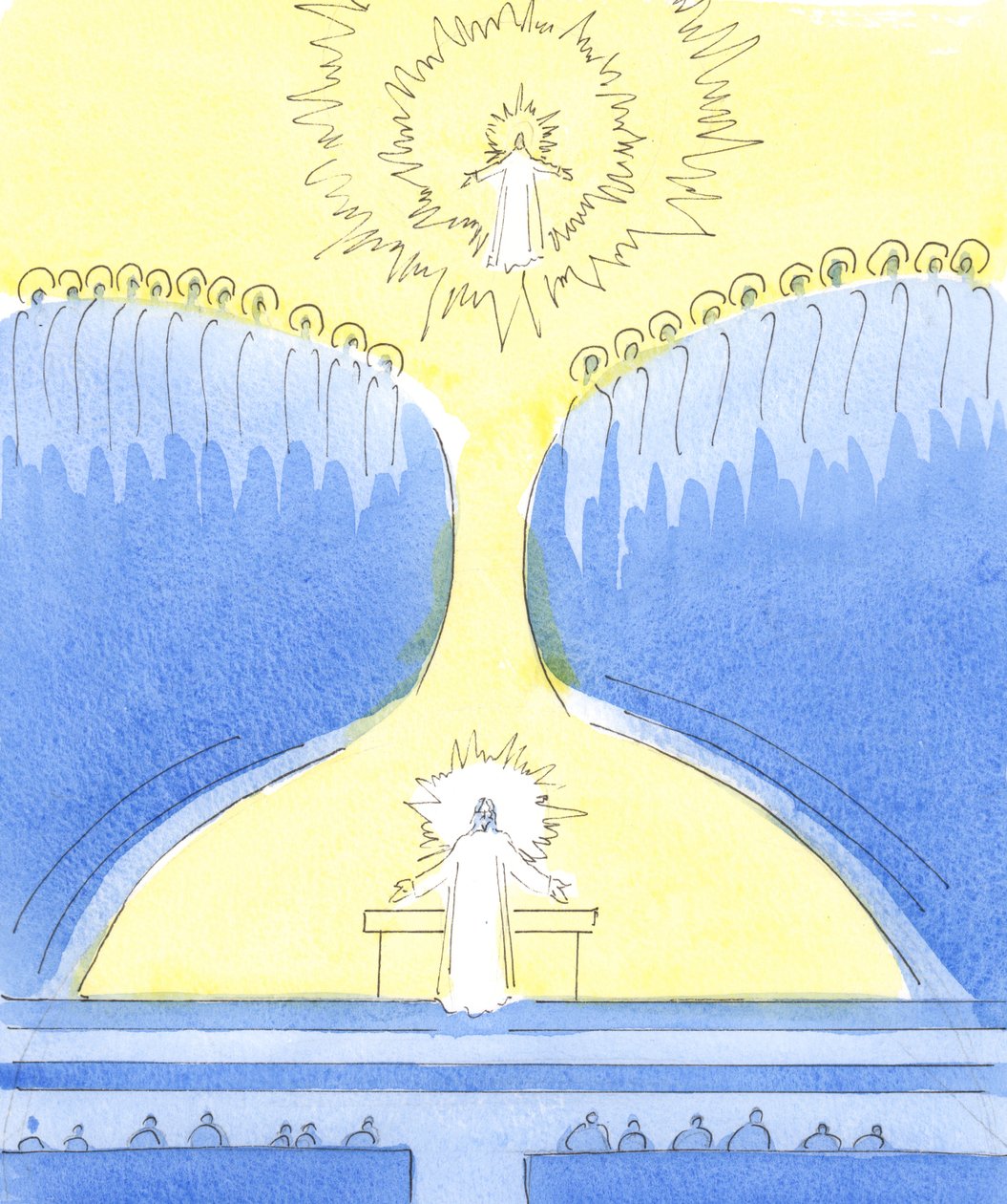 Krisztus jelen van a tabernákulumban, készen arra, hogy üdvözölje azokat, akik úgy döntöttek, hogy a közelében vannak, 2004 (papíron) alkotó: Elizabeth Wang