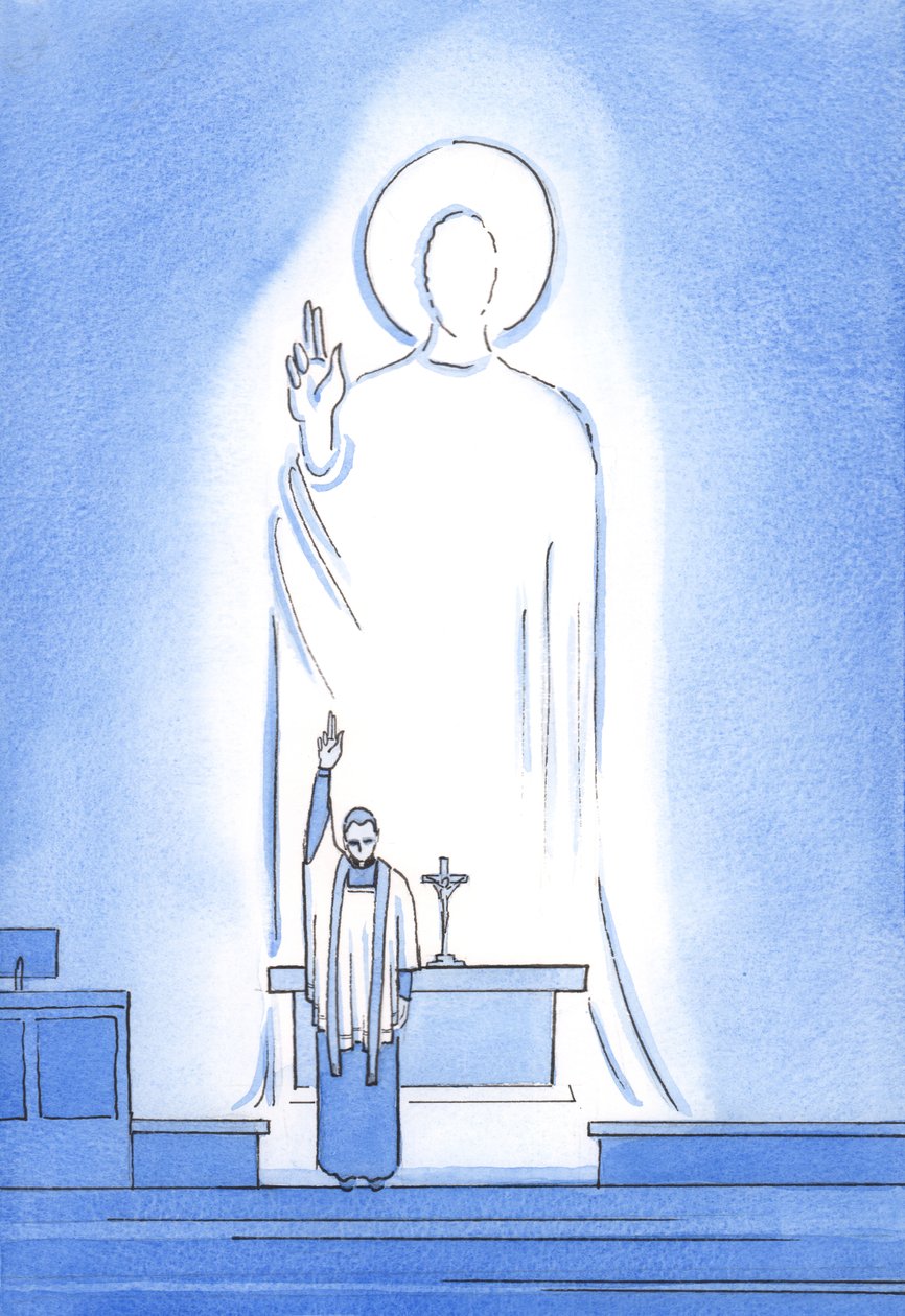 Krisztus beszél és cselekszik papjain keresztül, akik áldják és megbocsátanak „in persona Christi capitis”, „Krisztus, a Fej személyében”, 2002 (papíron) alkotó: Elizabeth Wang