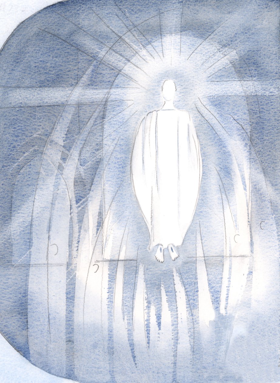 Krisztus a tabernákulum előtt állt, imádó angyalokkal körülvéve., 2000 (papíron) alkotó: Elizabeth Wang