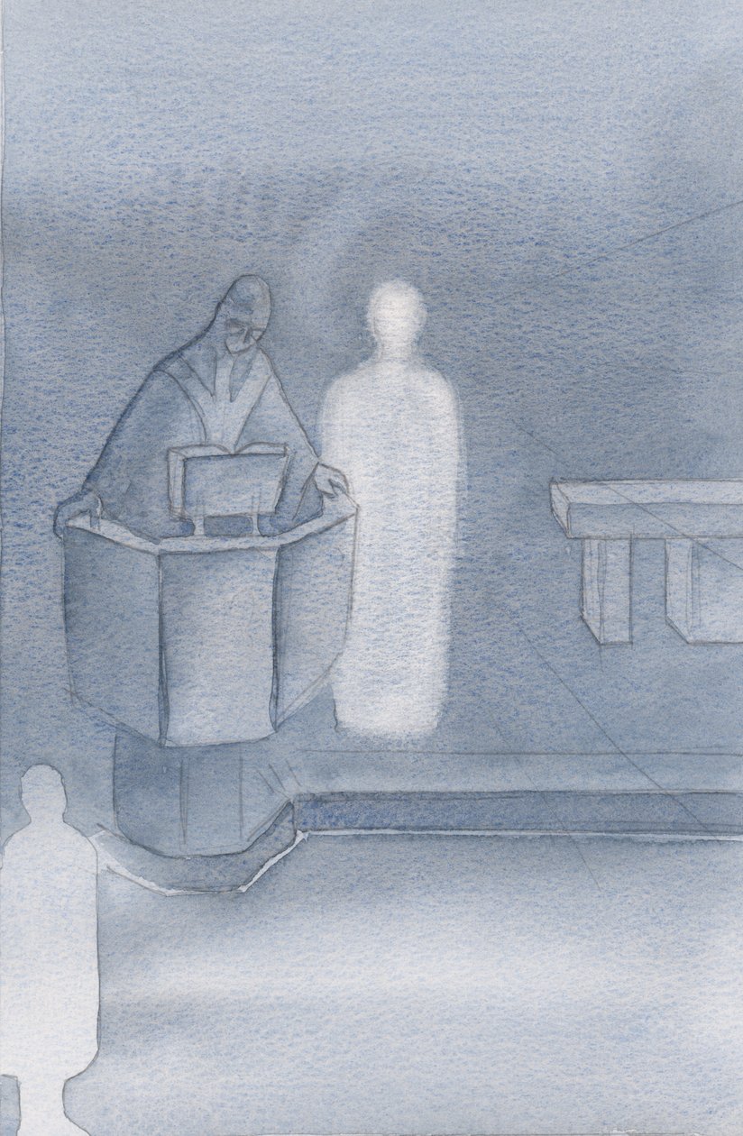 Krisztus a pap mellett állt, aki a Szent Evangéliumot olvasta fel mindannyiunknak, ami Krisztus saját szava volt., 2000 (papíron nélkül) alkotó: Elizabeth Wang