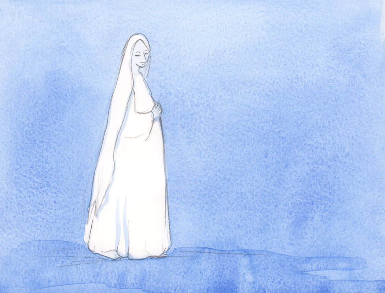 A Szűzanya hosszú hónapokig hordozta Krisztust méhében; Volt ideje elgondolkodni Isten tervében játszott szerepén, 2002 (papíron) alkotó: Elizabeth Wang