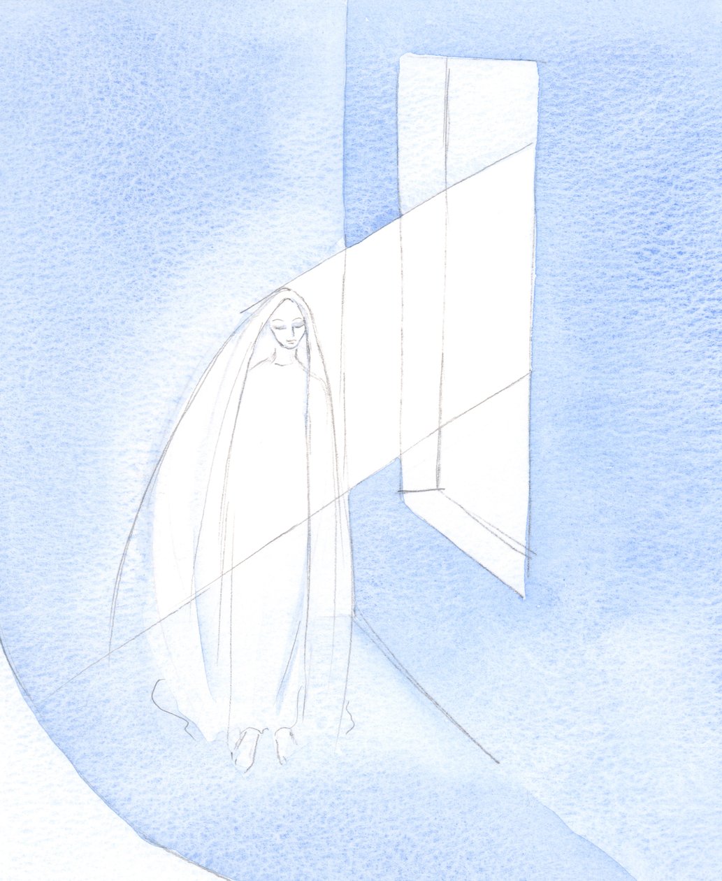 Isten Szentlelke cselekedetével az Igét belépett Mária életébe, az ő beleegyezésével, és testet öltött a méhében., 2001 (papíron nem) alkotó: Elizabeth Wang