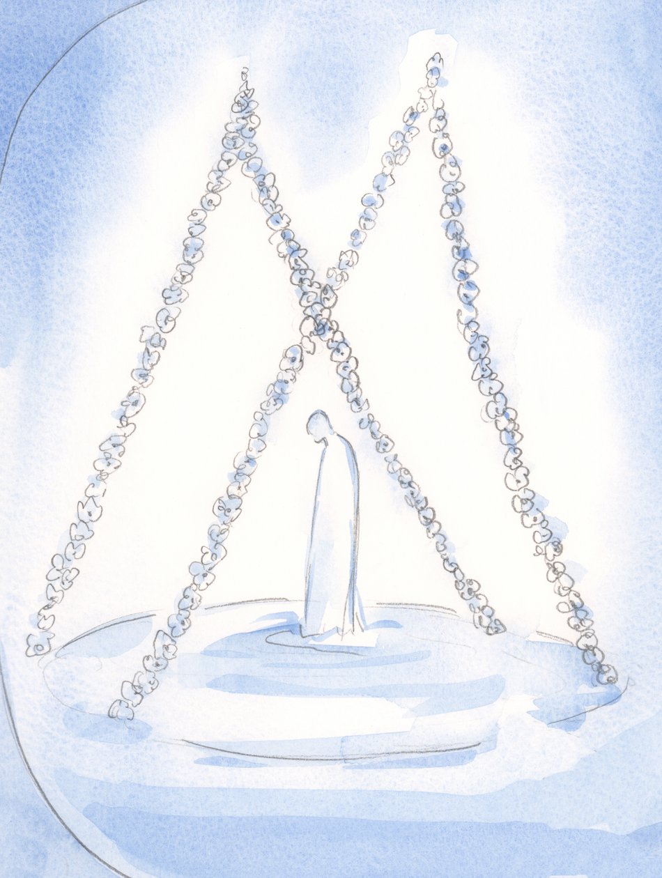 A mennyben füzérek lógtak azon a helyen, ahol a Szűzanya odaadó papja elfogadta Isten jutalmát és dicsőségét, 2002 (papíron nélkül) alkotó: Elizabeth Wang