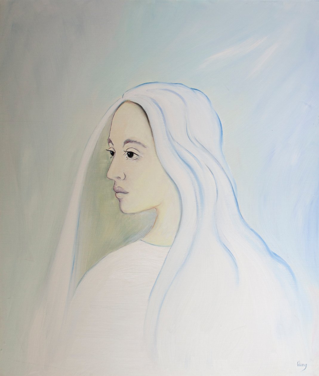 A Mennyben Szűz Mária megosztja fia aggodalmát mindazért, ami a földön történik, 2000 (olaj a fedélzeten) alkotó: Elizabeth Wang