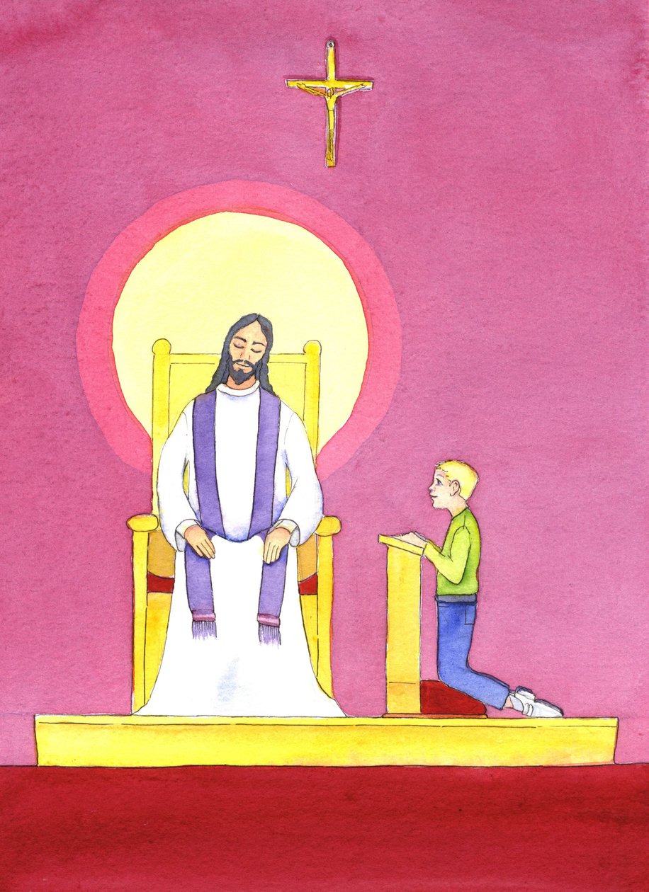 A gyónás szentségében a pap Krisztus személyében szolgál, együttérzésével és irgalmával a bűnbánó felé, 2001 (papíron) alkotó: Elizabeth Wang