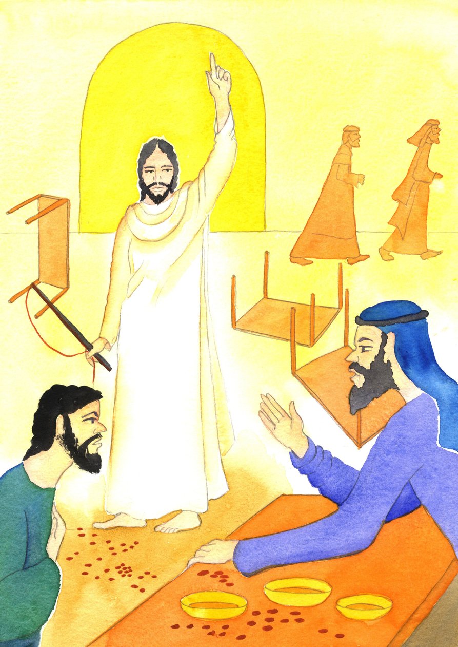 Jézus azt mondja a pénzváltóknak a templomban: Nincs-e megírva: "Az én házam az összes nemzet imaháza lesz?", 2001 (papíron nem) alkotó: Elizabeth Wang