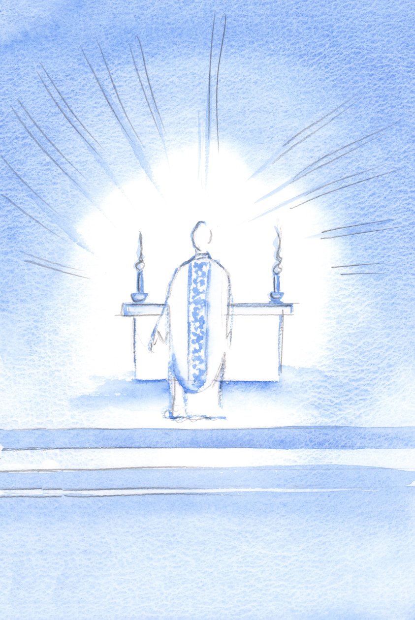A Látogatás ünnepén Krisztus megjelent arany kupaköpenyben, Szűzanyja, Mária tiszteletére, 2002 (papíron) alkotó: Elizabeth Wang