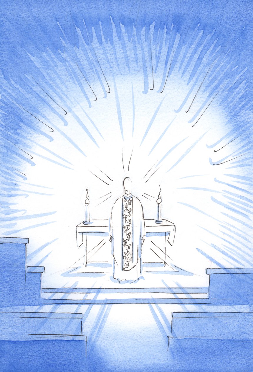 A Látogatás ünnepén Krisztus megjelent arany kupaköpenyben, Szűzanyja, Mária tiszteletére, 2002 (papíron) alkotó: Elizabeth Wang