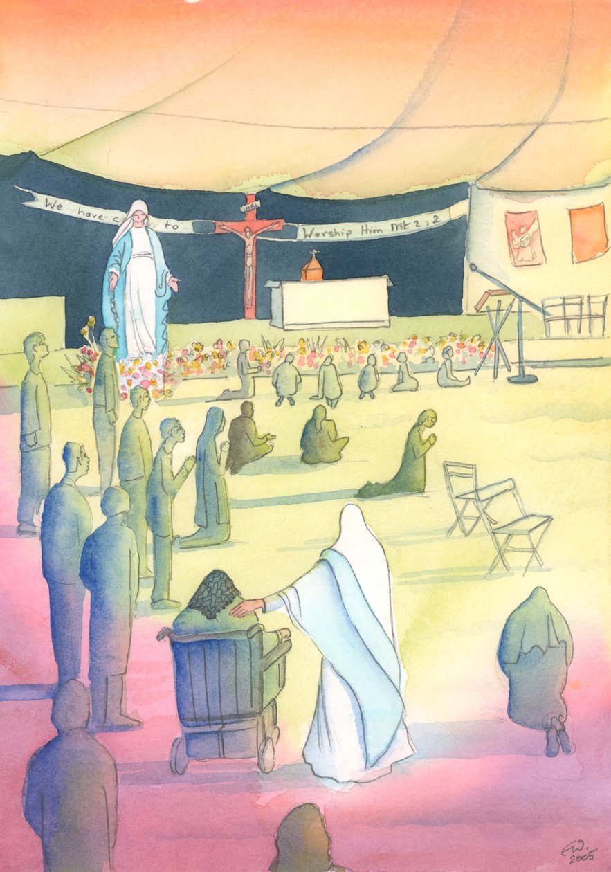 A Szűzanya velünk van, amikor Istent imádjuk és tiszteljük őt, 2004 (papíron nélkül) alkotó: Elizabeth Wang