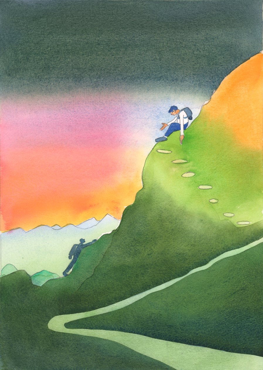 Valaki, akit az imában „magasra emeltek”, és az Úr arra kért, hogy vezessen másokat, olyan, mint egy hegymászó a hegyoldalon, 2003 (papíron nem) alkotó: Elizabeth Wang