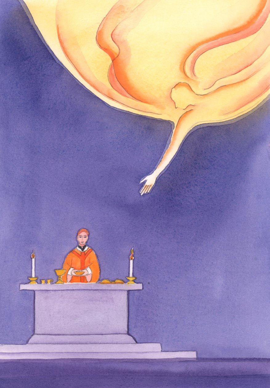 Az Atya örömmel fogadja az ajándékokat, amelyeket az oltárhoz vittünk, 2002 (papíron) alkotó: Elizabeth Wang