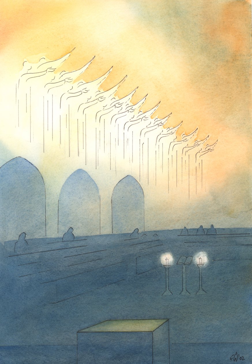 A szentek és angyalok közel állnak hozzánk a templomban, csatlakozva a Legszentebb Háromságnak mondott dicséretekhez, 2003 (papíron nem) alkotó: Elizabeth Wang