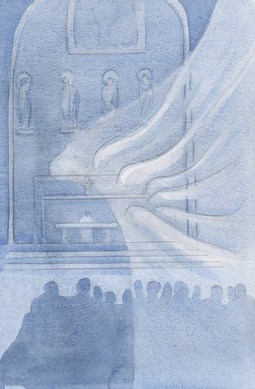 Az angyalok imádják Krisztust a Szent Eucharisztiában, 2001 (papíron) alkotó: Elizabeth Wang