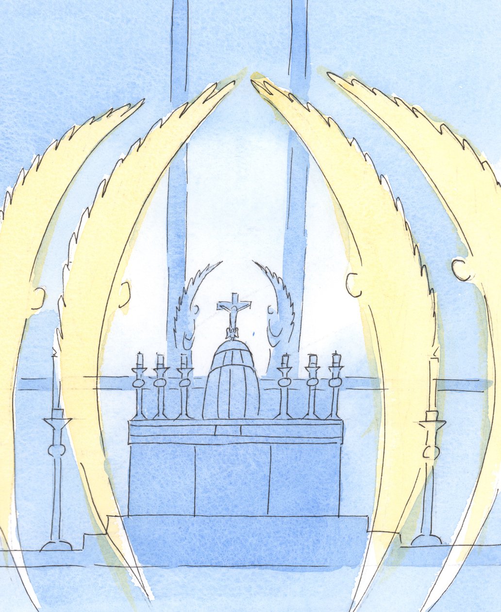 Az angyalok „őrzik” az Urat, Aki jelen van a Tabernákulumban az Oltáriszentségben, 2004 (papíron) alkotó: Elizabeth Wang