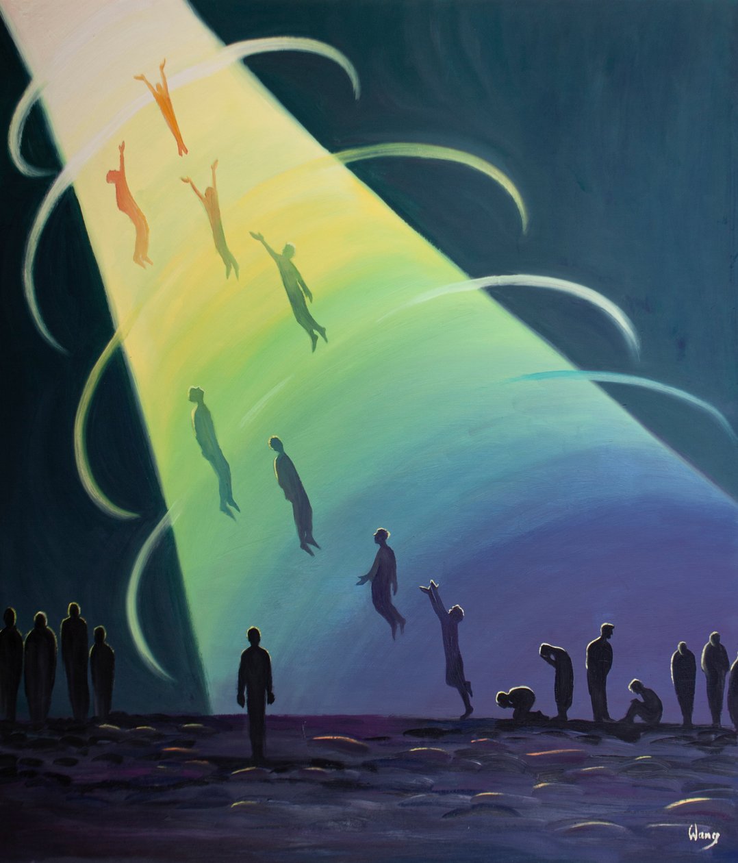 A Purgatórium lelkeit Isten boldogsága vonzza, amint el tudják viselni dicsőségének fényességét, 2001 (olaj a fedélzeten) alkotó: Elizabeth Wang