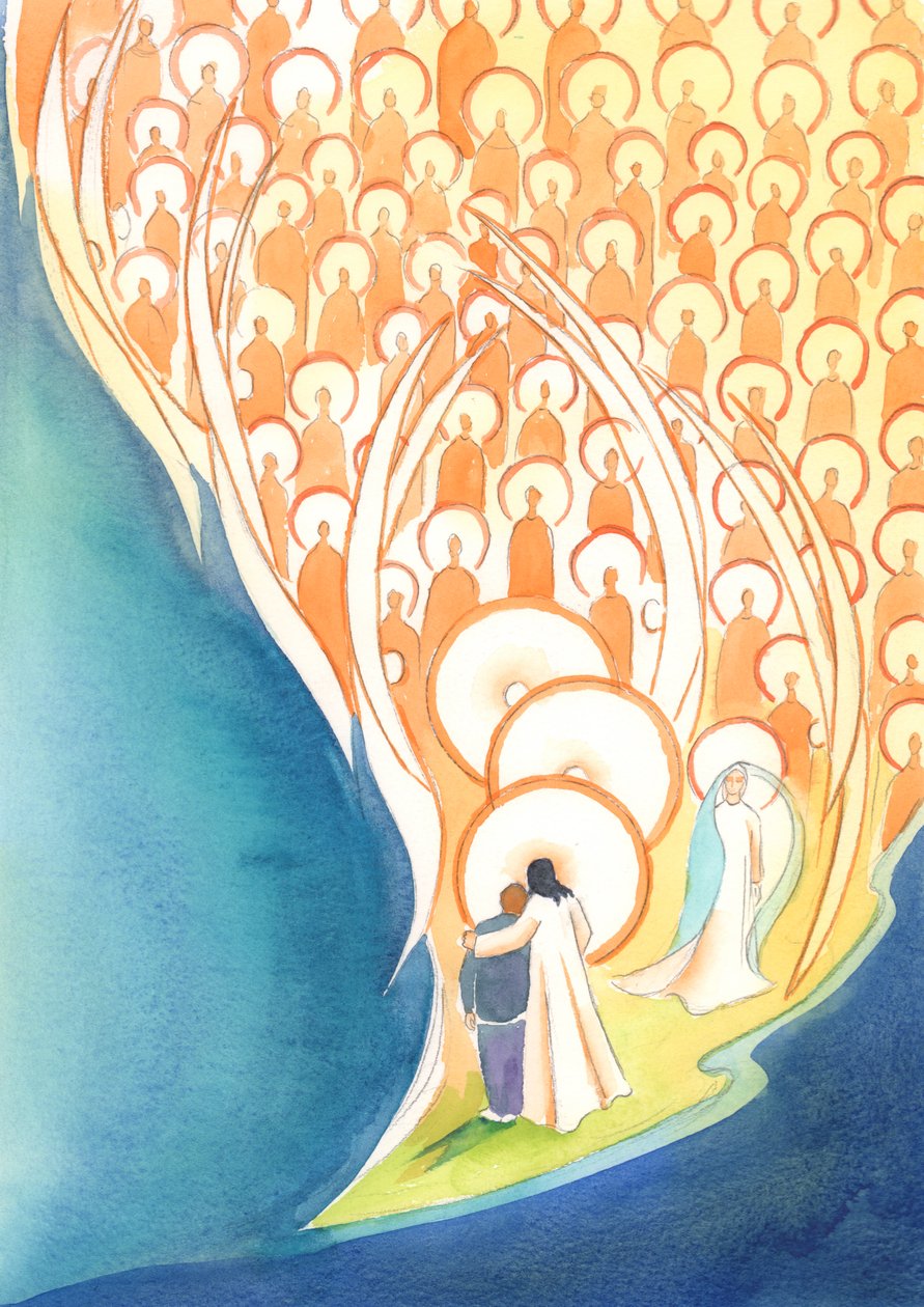 Amikor Jézus nevében imádkozunk, még sötétségben vagy magányban is, a Mennyország egész társaságának életében osztozunk, 2004 (papíron). alkotó: Elizabeth Wang
