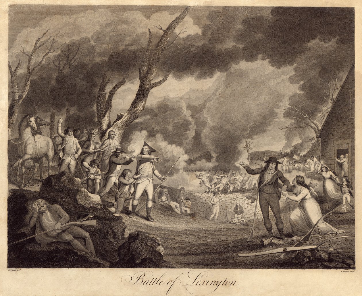 Lexingtoni csata, Cornelius Tiebout metszet (1768-1835) alkotó: Elkanah Tisdale