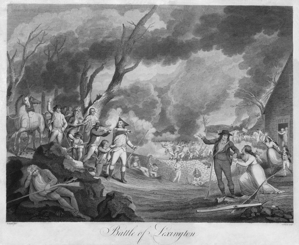 Lexingtoni csata, metszet: Cornelius Tiebout (1768-1835) (metszet) alkotó: Elkanah (after) Tisdale