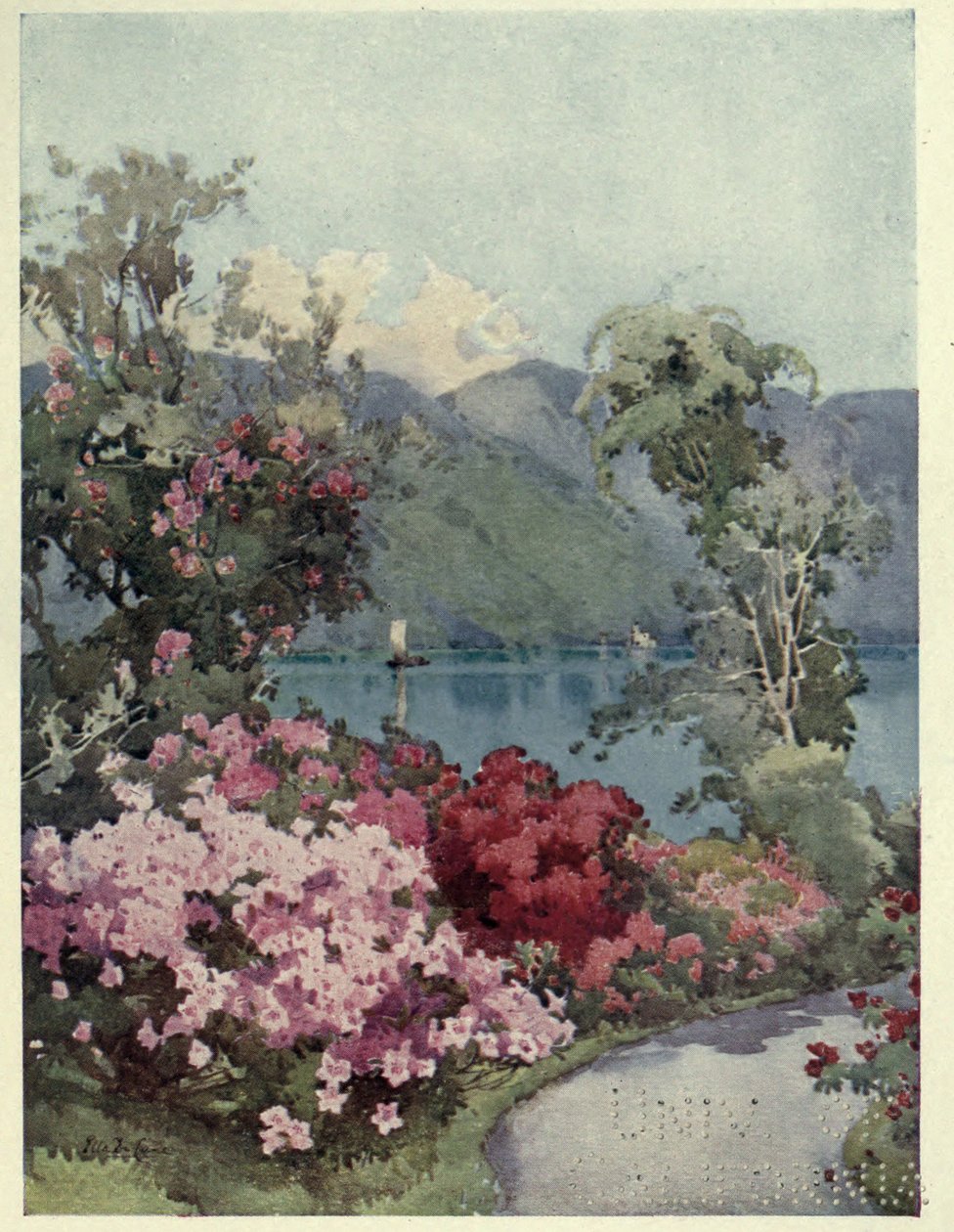 Azáleák, Lago di Como, Illusztráció az "Olasz tavak" című művéből, Richard Bagot alkotó: Ella Du Cane