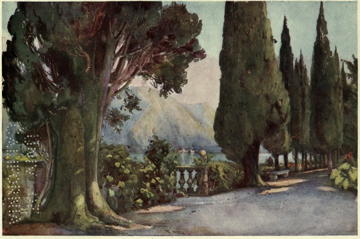 Cypress Avenue, Villa del Pizzo, Lago di Como, Illusztráció: "Az olasz tavak", Richard Bagot alkotó: Ella Du Cane