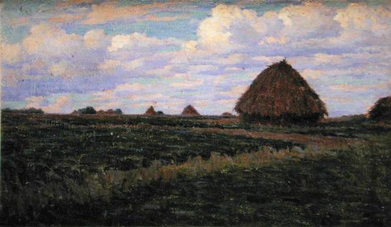 Szénakazalok zöld mezőn (olaj, vászon) alkotó: Elmer Boyd Smith