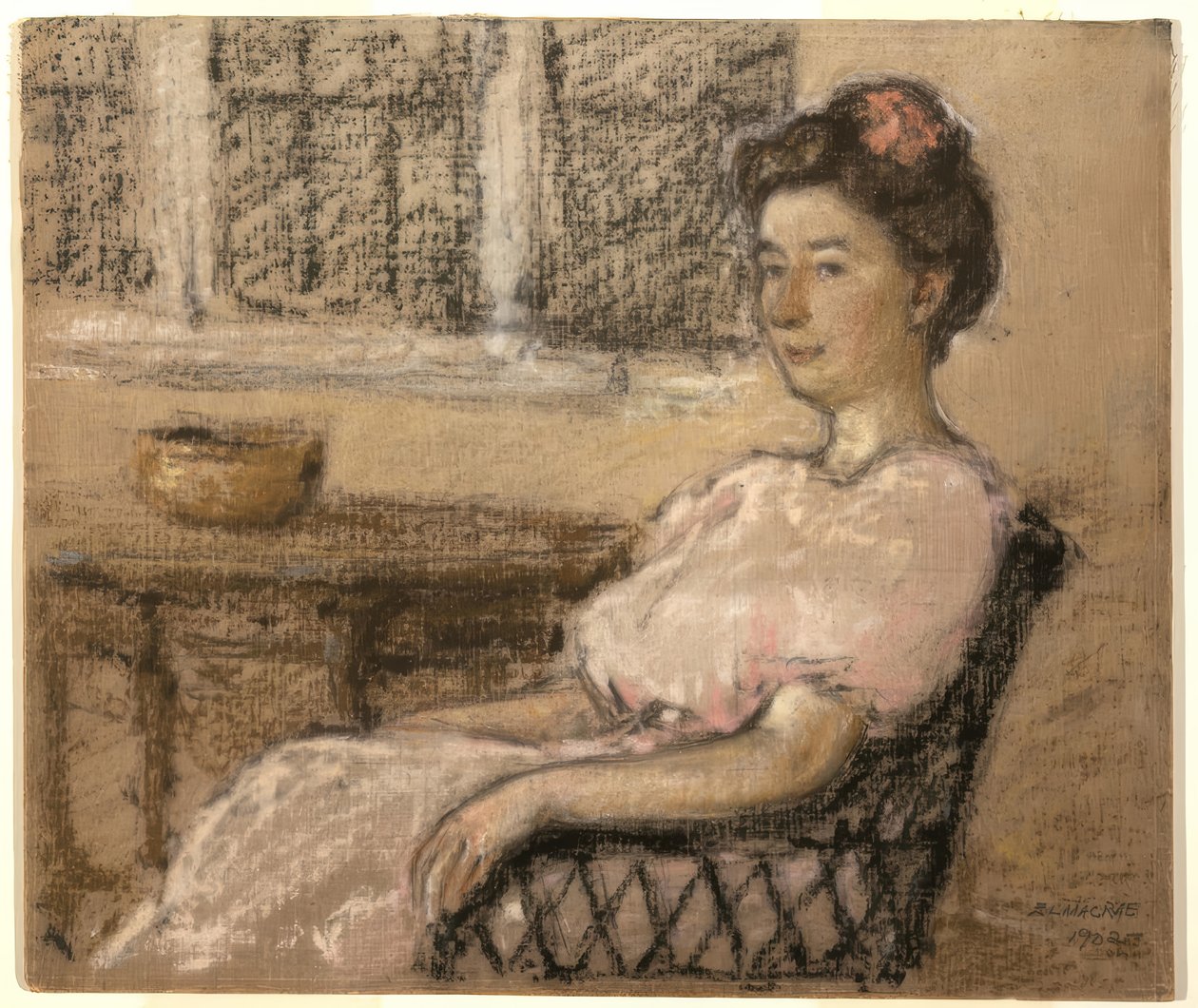 Nő rózsaszínben ülve alkotó: Elmer Livingston MacRae