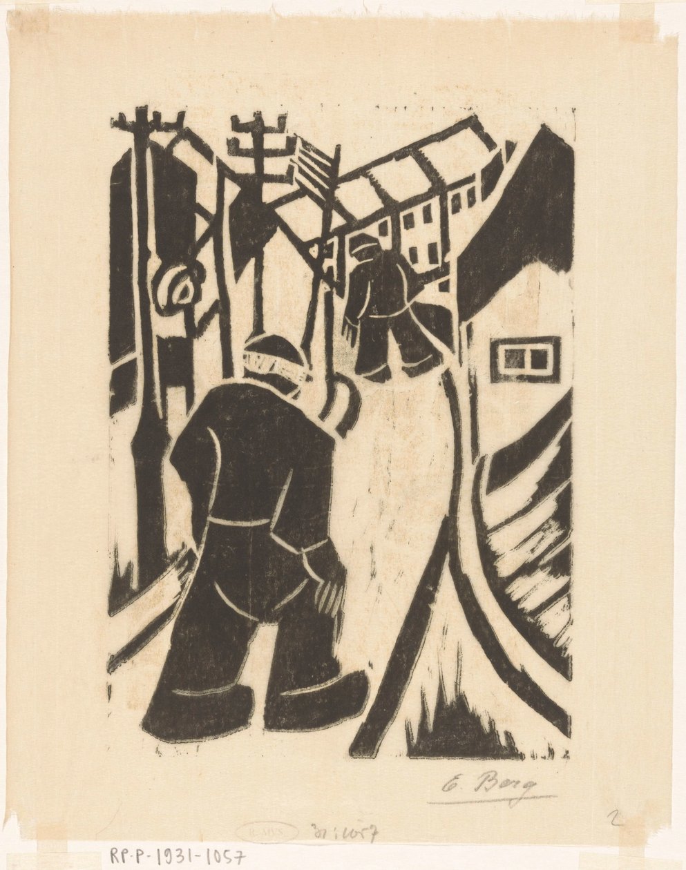 Két alak a falu utcájában alkotó: Else Berg (signed by artist)
