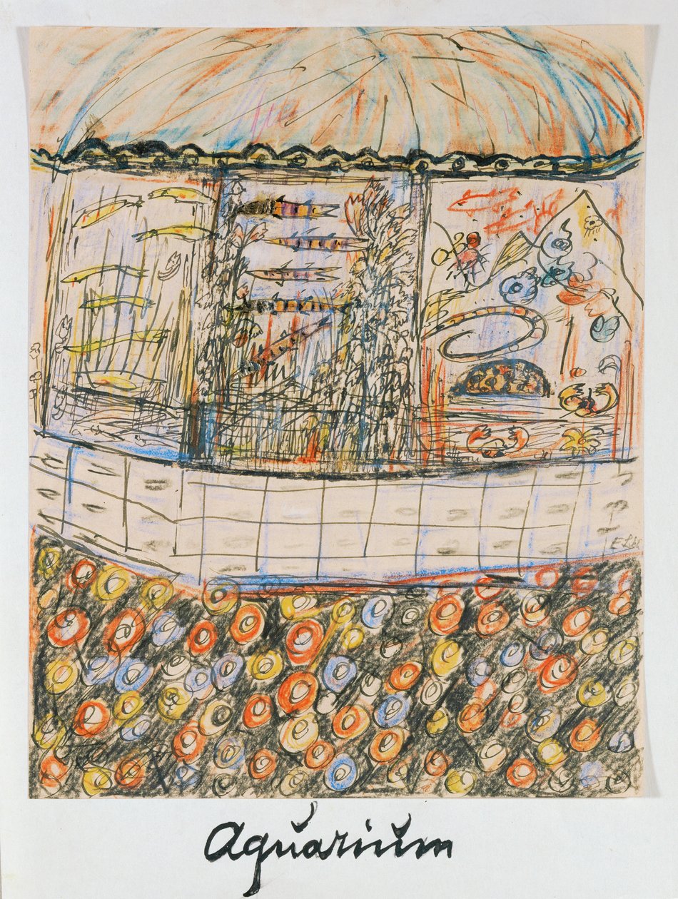 Akvárium (tinta és kréta papírra) alkotó: Else Lasker Schuler