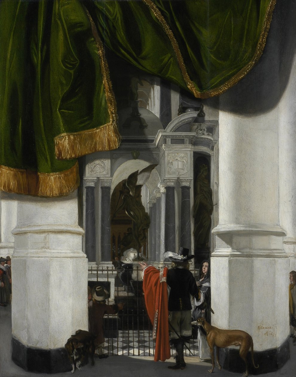 A delfti Nieuwe Kerk belseje a Néma Vilmos sírjával, 1653 (olaj, fa) alkotó: Emanuel de Witte