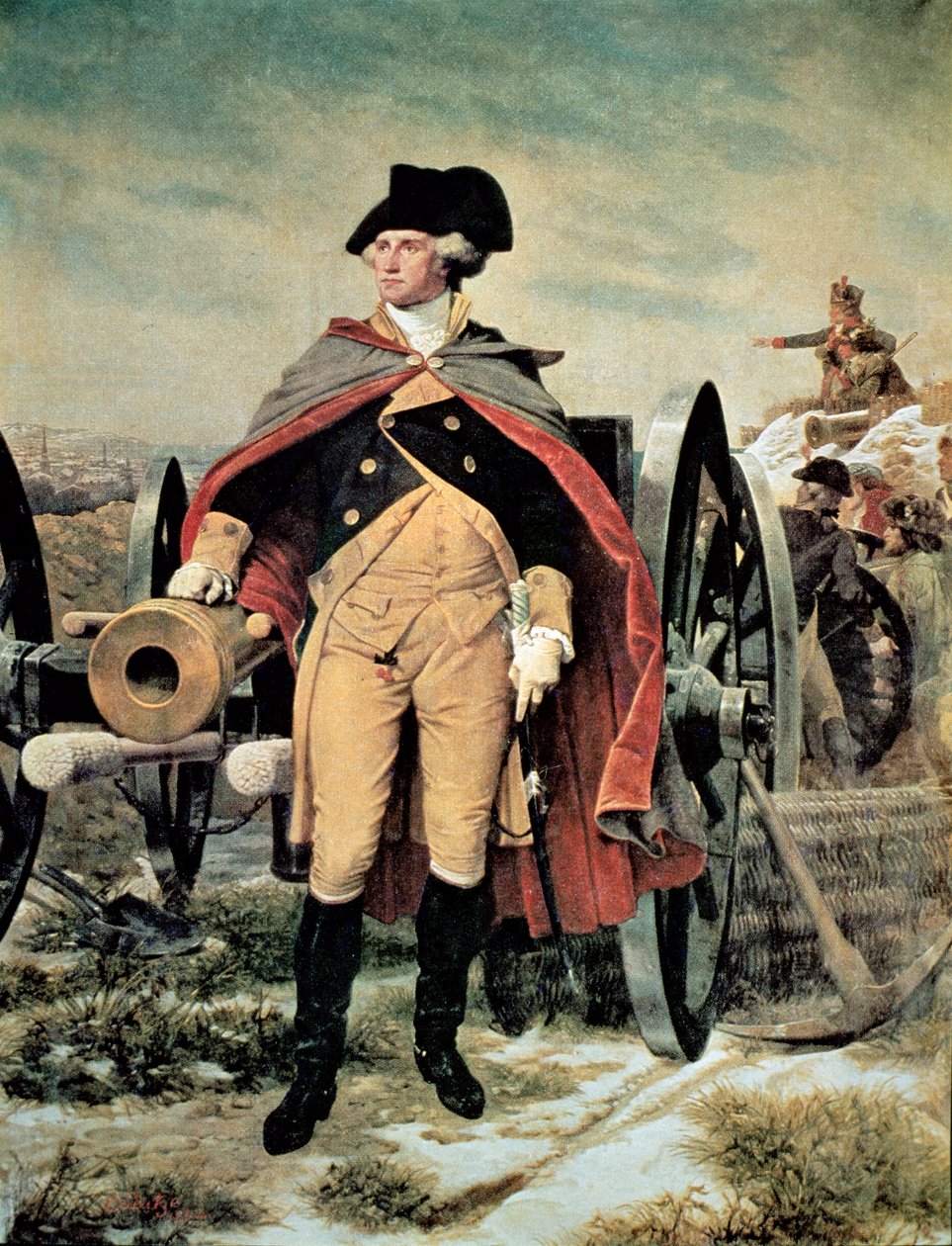 George Washington a Dorchester Heights-ben, Massachusettsben (színes litho) alkotó: Emanuel Gottlieb (after) Leutze