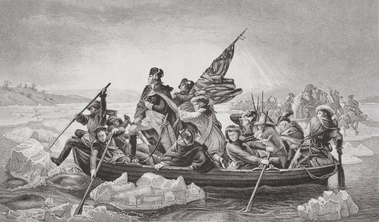 Washington átkel a Delaware-en Trenton (New Jersey állam) közelében, 1776 karácsonya, az „Illustrations of English and Scottish History” II. kötetből alkotó: Emanuel Gottlieb Leutze