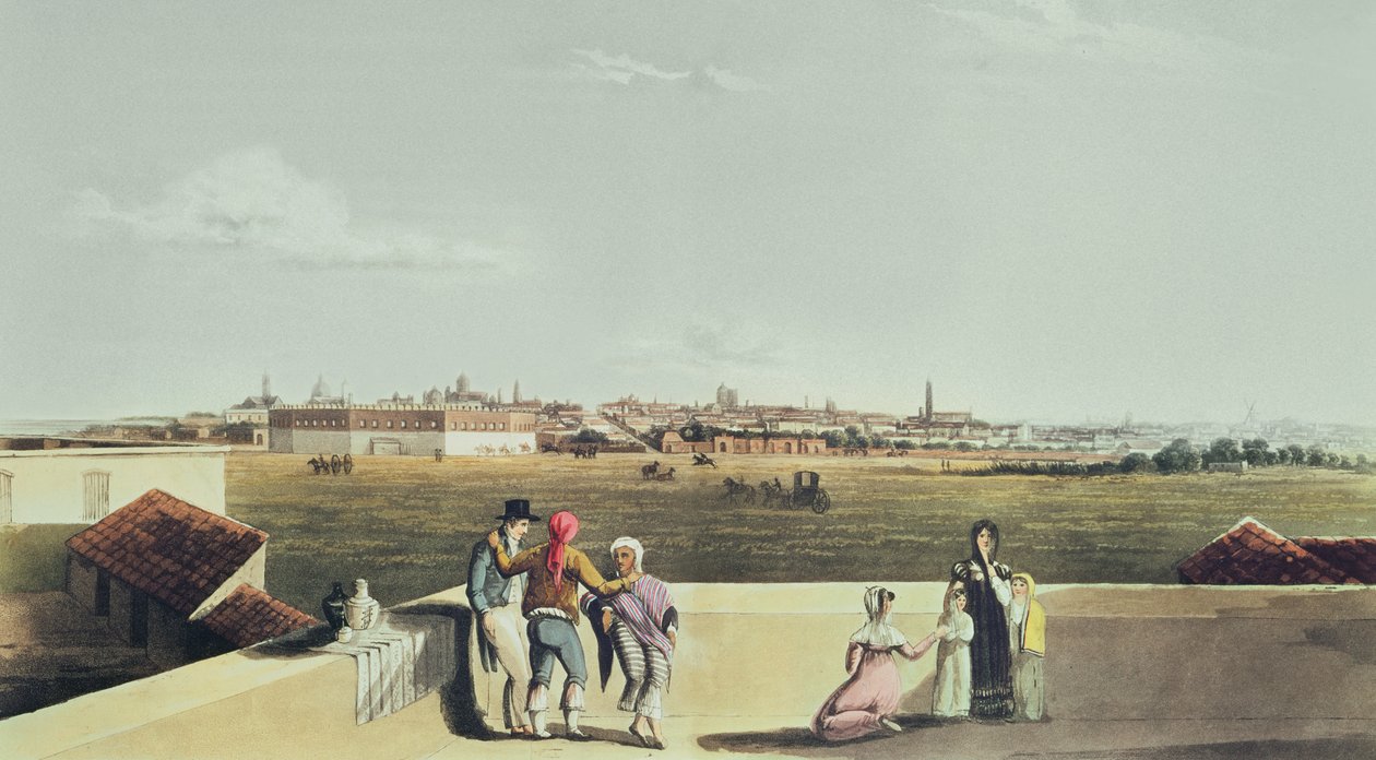 Buenos Aires általános képe a Plaza del Torosról, Buenos Aires és Montevideo festői illusztrációiból, 1820 alkotó: Emeric Essex after Vidal