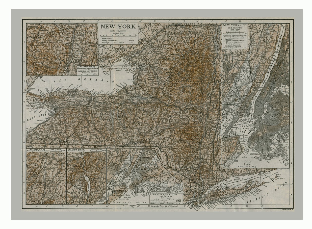 New York térképe, 1900-as évek. alkotó: Emery Walker