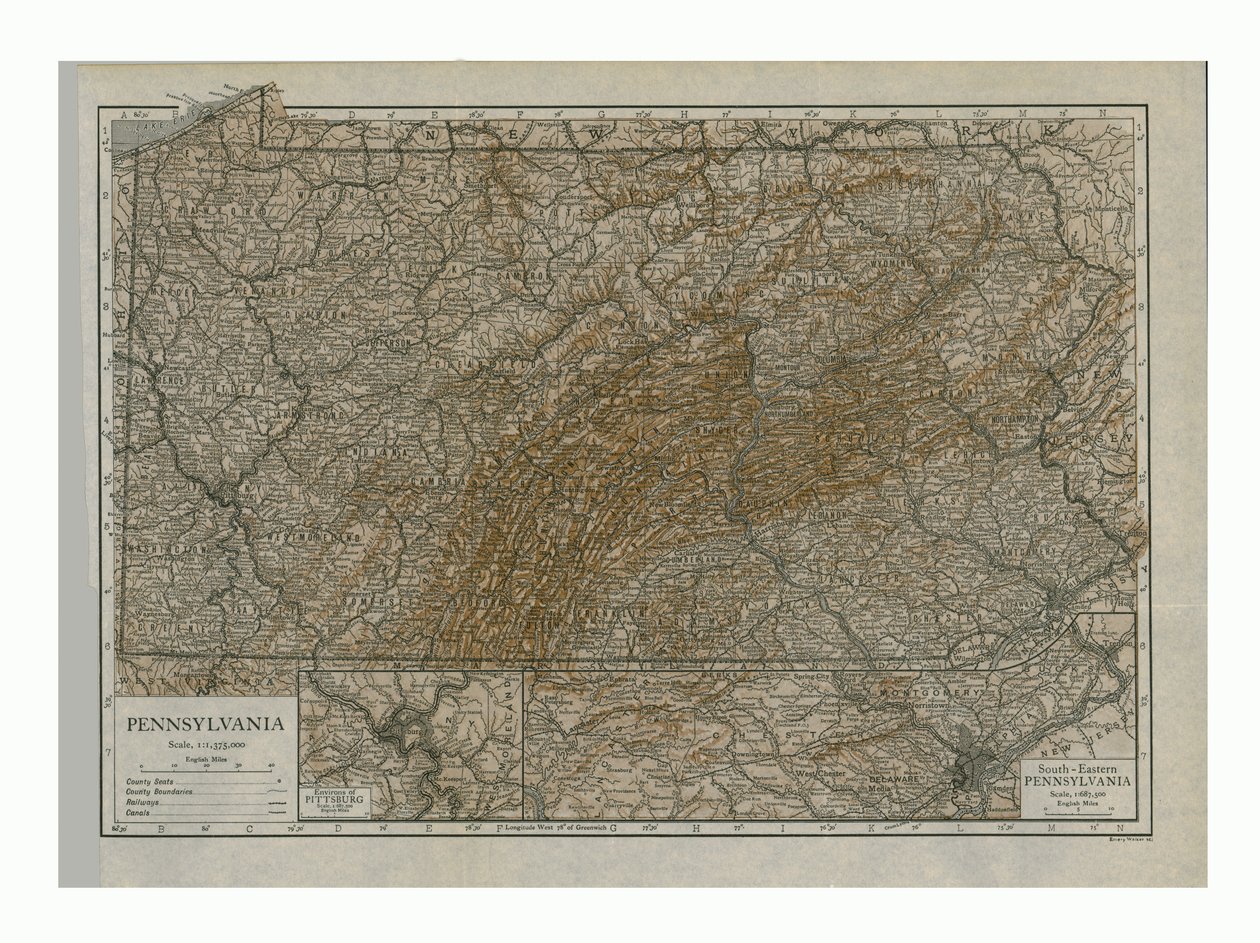Pennsylvania térképe, 1910. alkotó: Emery Walker