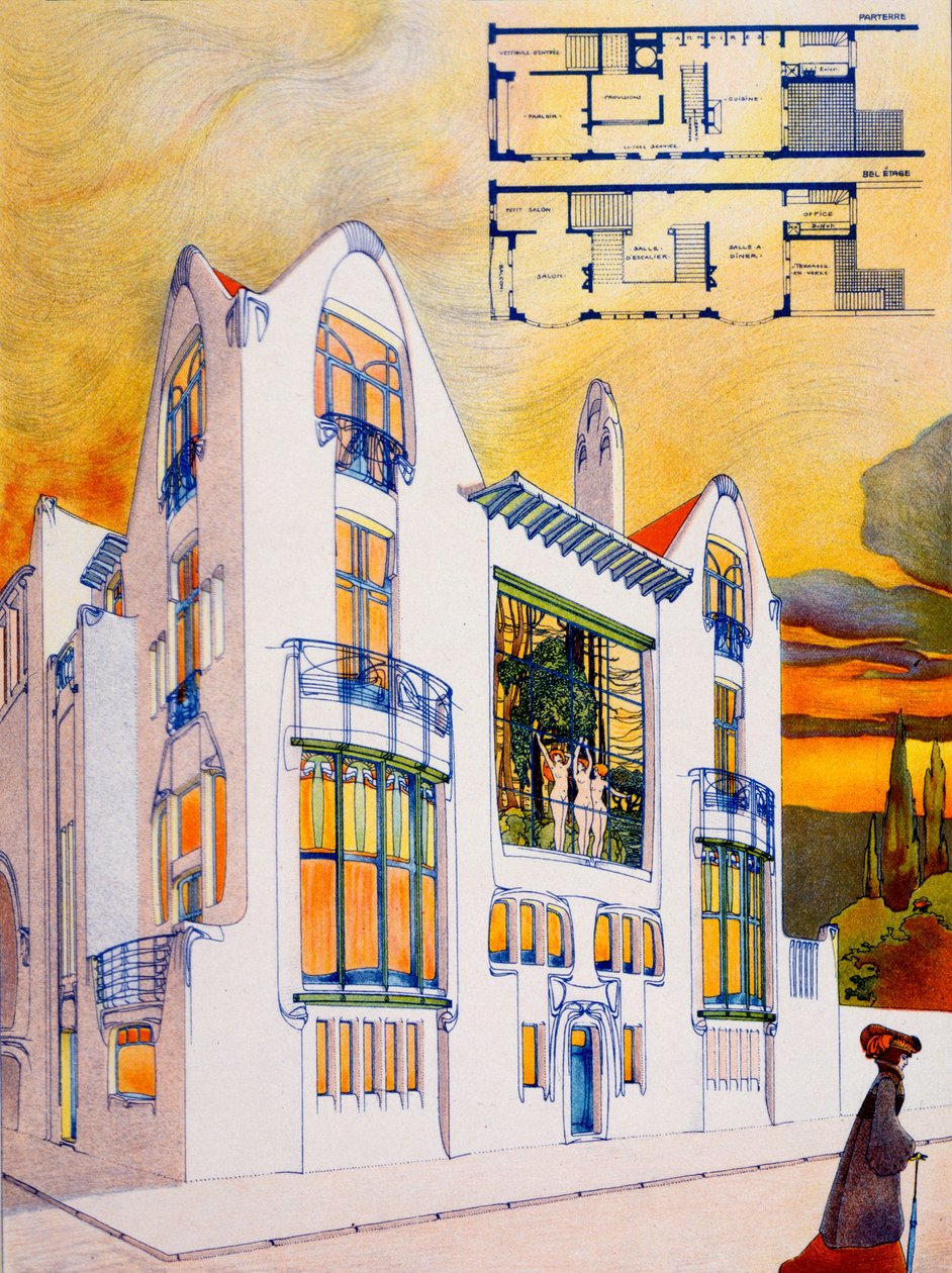 Háztervezés, 1905-1906 körül (akvarell és toll papíron) alkotó: Emiel van Averbeke