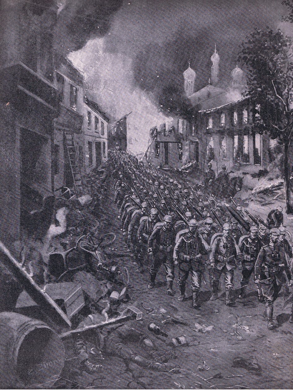 A német csapatok Brest-Litowski inváziója a The Illustrated History of the World War 1914-1915 pubból. az Union Berlagsefellfchaft alkotó: Emil (after) Limmer