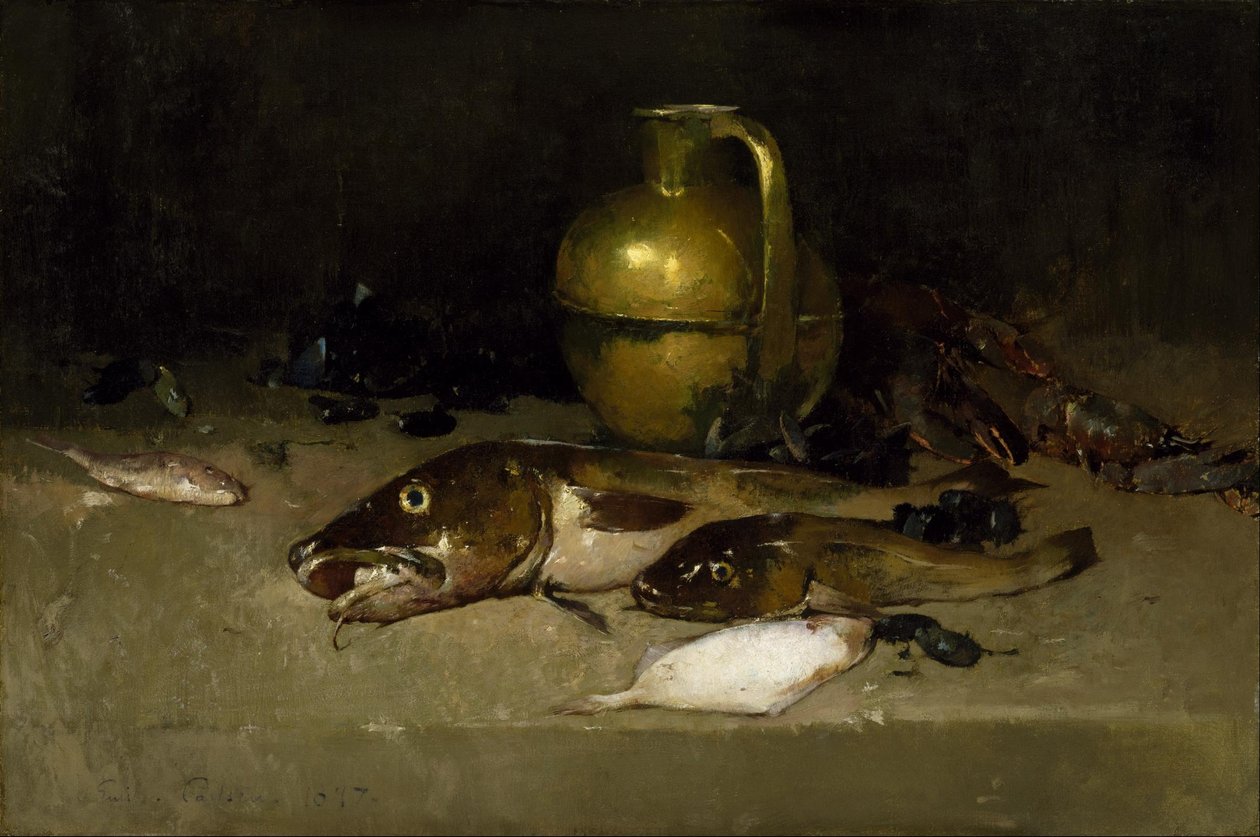 Csendélet hallal alkotó: Emil Carlsen