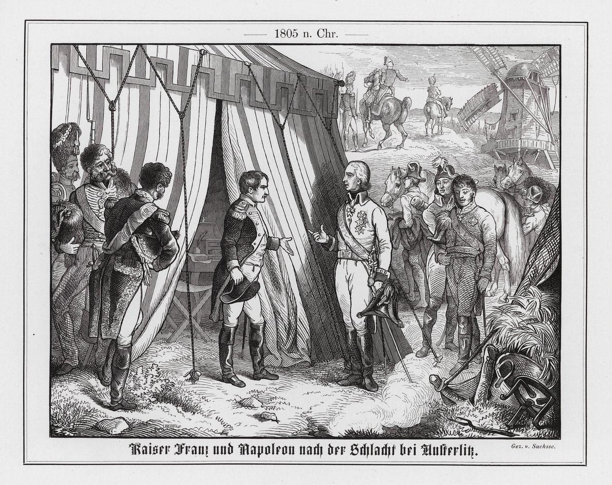 Napóleon és II. Ferenc osztrák császár találkozója az austerlitzi csata után alkotó: Emil Eugen Sachsse