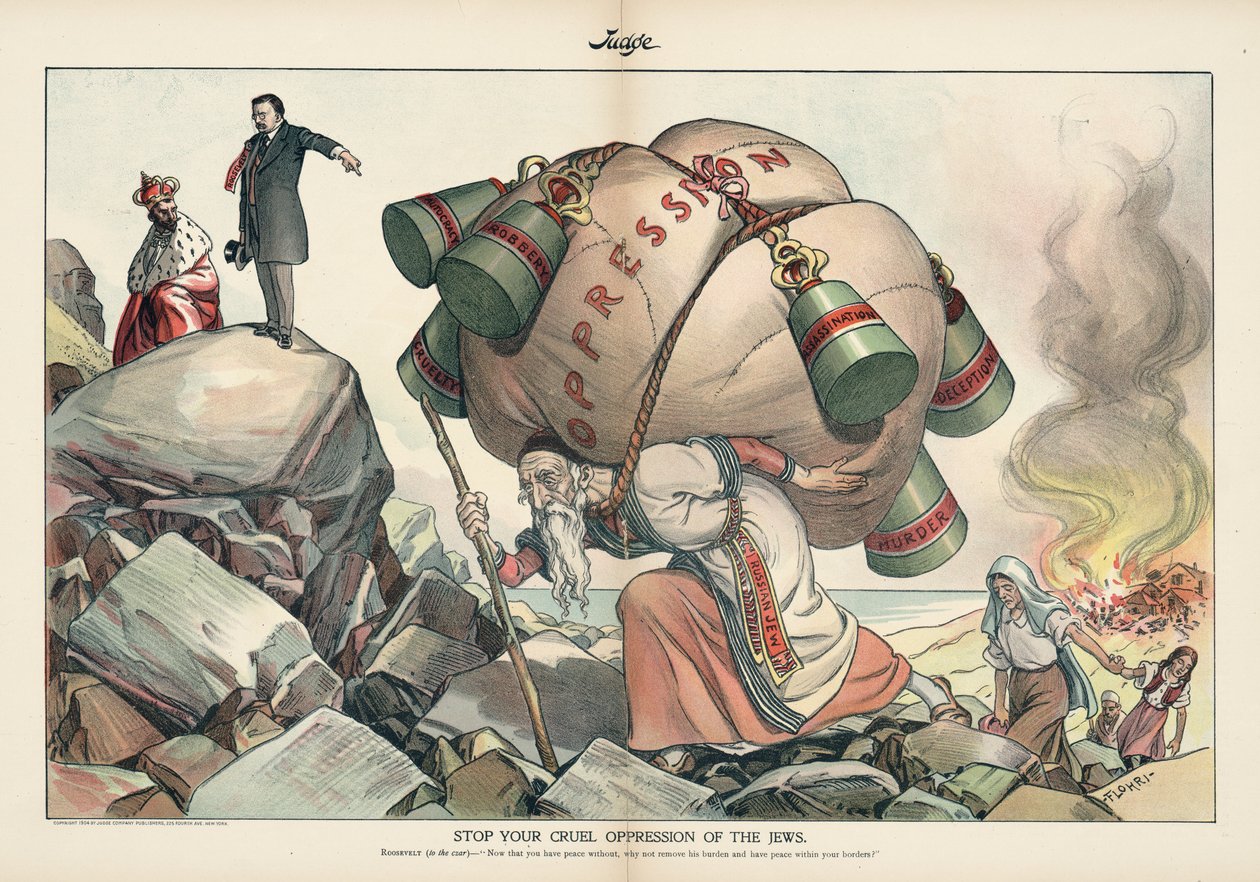 Állítsd meg a zsidók kegyetlen elnyomását, Judge magazin, 1905. szeptember (kromolitográfia) alkotó: Emil Flohri
