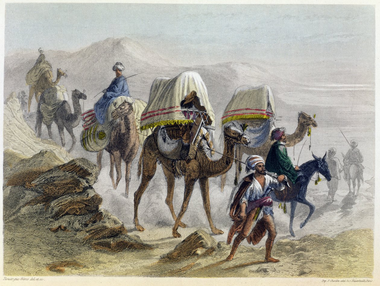 A tevevonat, a "Konstantinápoly és a Fekete-tenger" című képből, a Rouergue testvérek metszete, 1855. alkotó: Emile and Rouergue Rouergue