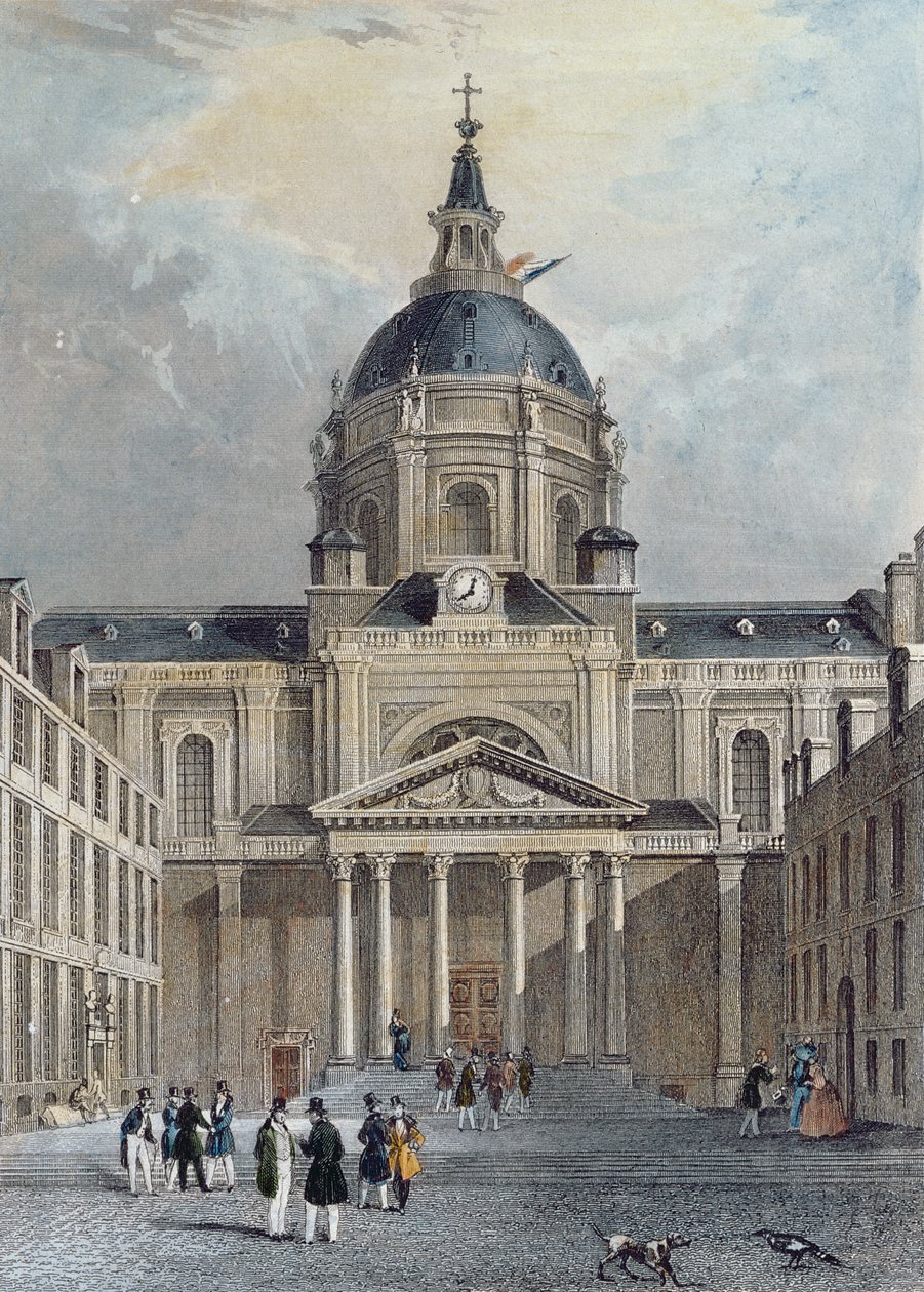A Sorbonne udvara, 19. század közepe (színes metszet) alkotó: Emile and Rouergue Rouergue